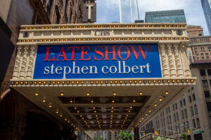 The Late Show with Stephen Colbert signage outside studio