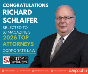 Earp Cohn congratulates Richard Schlaifer on being selected to SJ Magazine’s 2026 Top Attorneys list for Corporate Law.